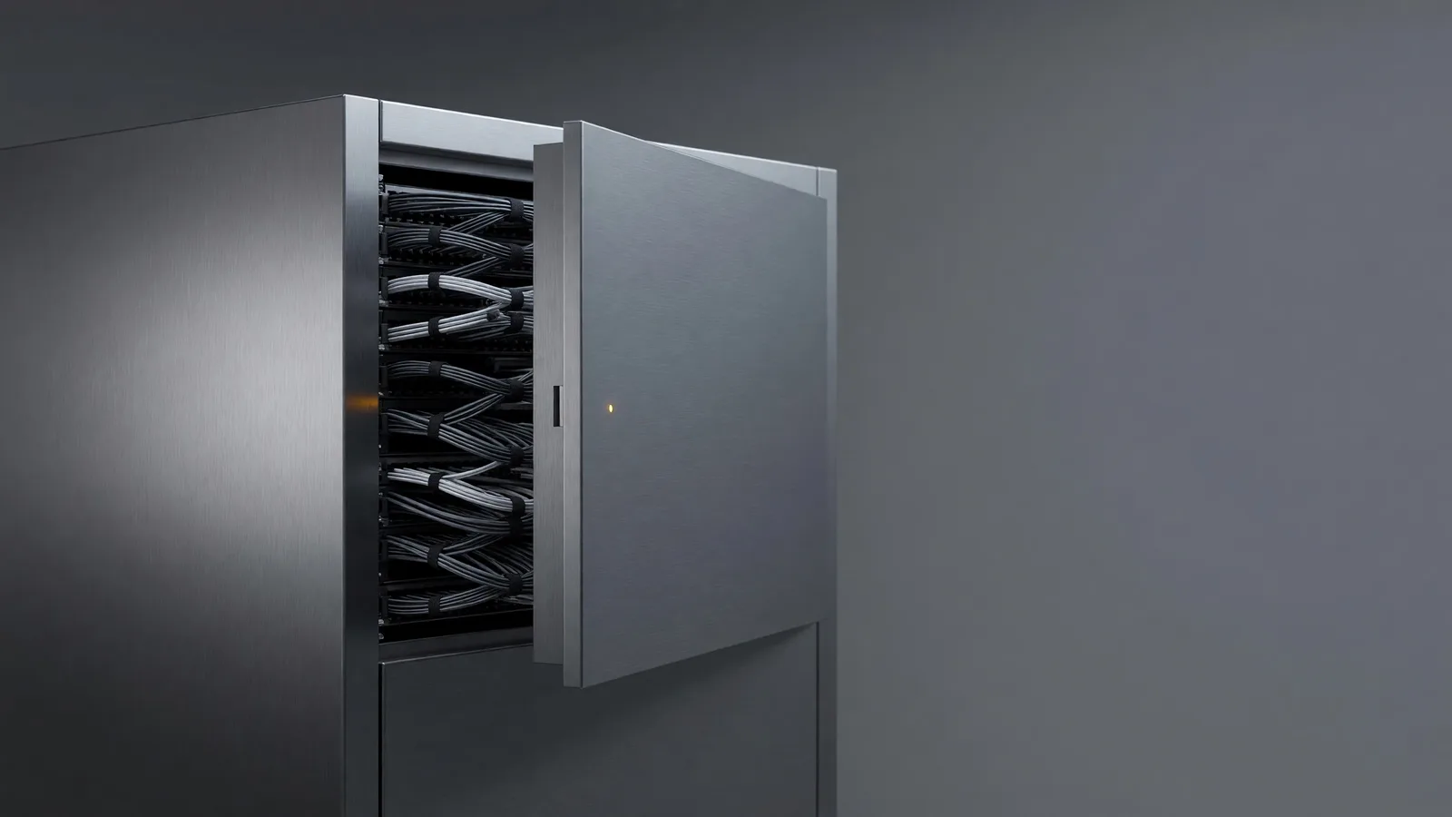 A datacenter network cabinet with dressed cables, the infrastructure layer behind Nvidia's $12.93 billion agreement to acquire open-model hub Hugging Face. Illustration: DeAI