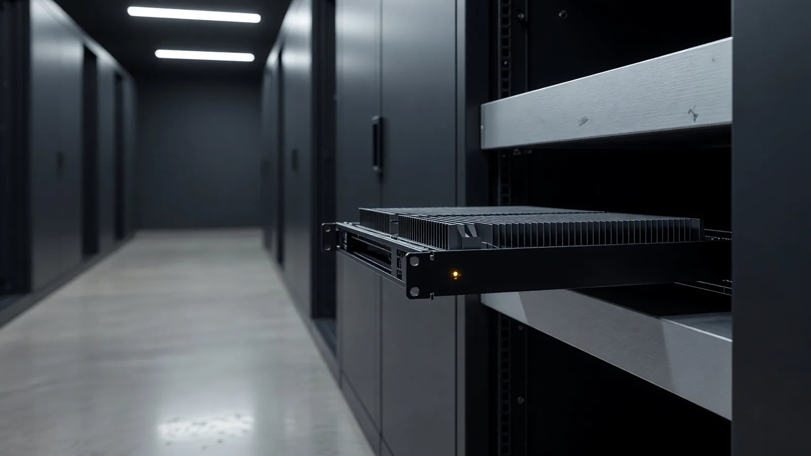 A GPU server tray in a datacenter rack, the hardware enclave class NEAR AI Cloud uses to run private inference inside Intel TDX and NVIDIA TEEs. Illustration: DeAI