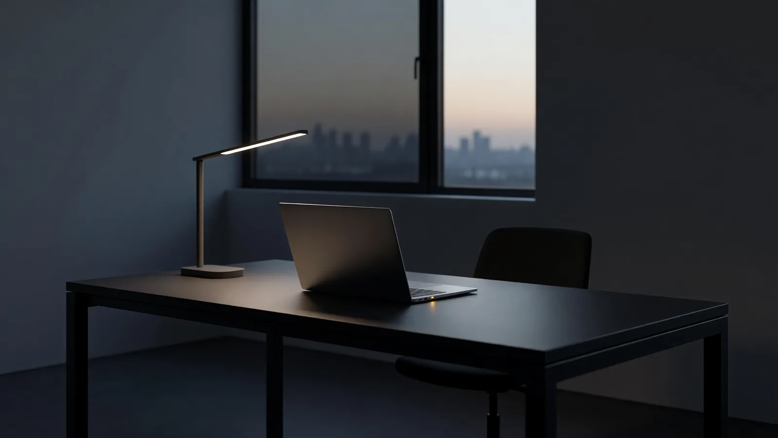 A single laptop on a dark desk in a dim room at dawn with an amber power LED and a desk lamp, the quiet workspace where engineers read the week's AI security disclosures. Illustration: DeAI