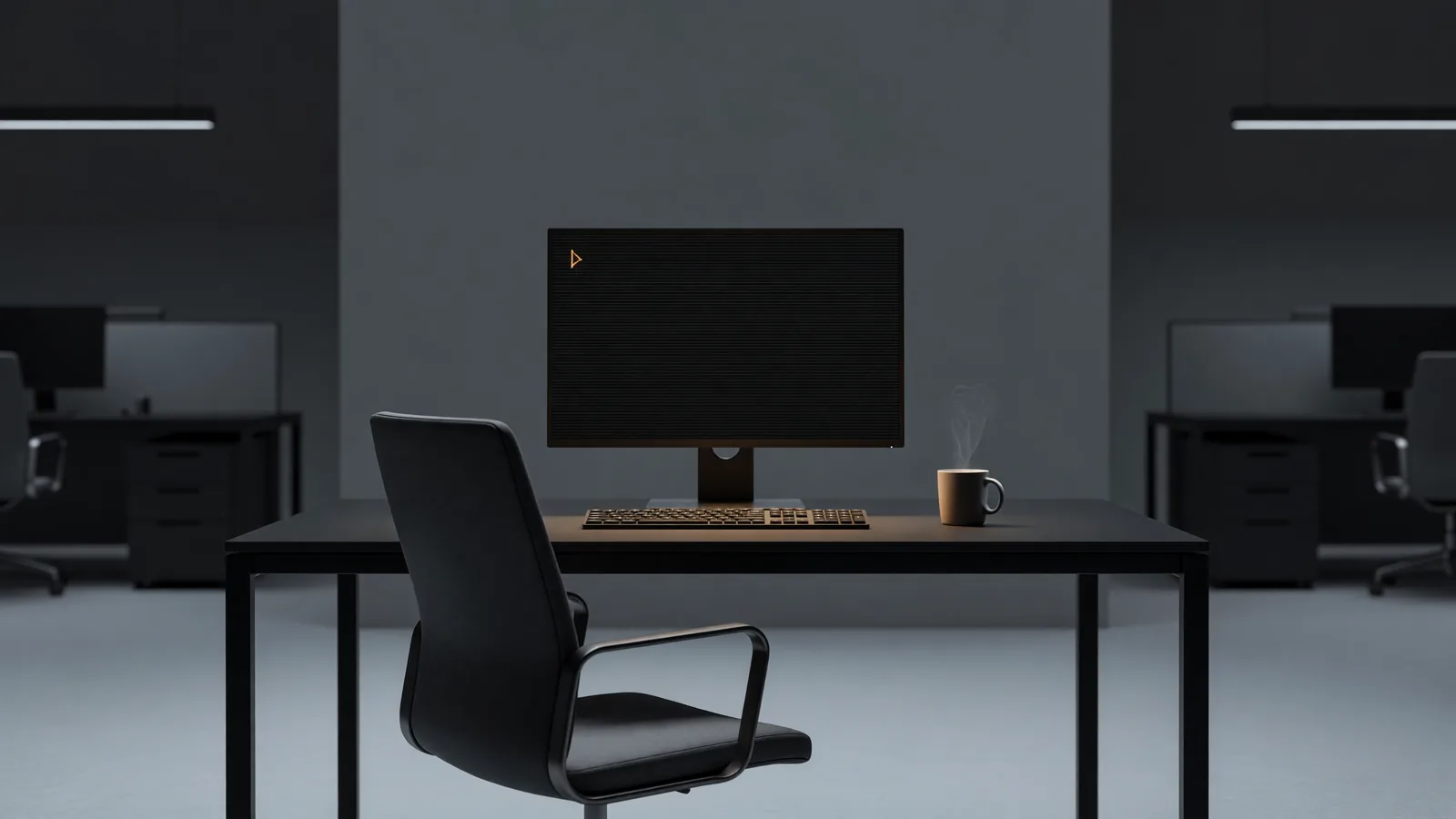 A lone workstation at night with a near-bare terminal screen and an empty chair in a quiet office, for the 30 September 2026 DeAI Daily Brief. Illustration: DeAI