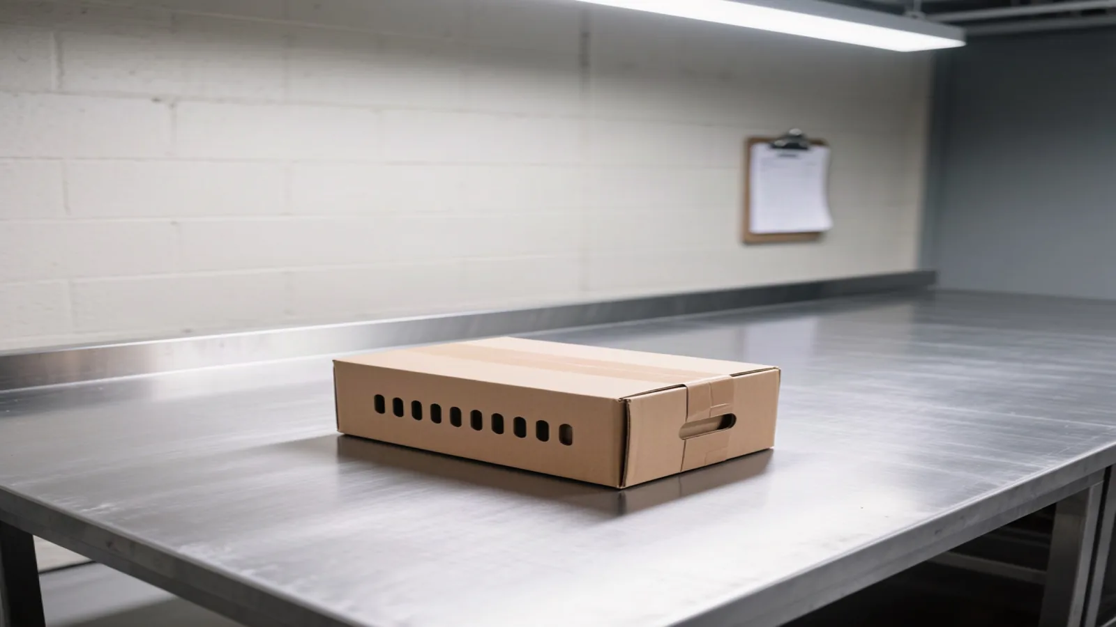 A sealed GPU accelerator box sits unopened on a steel receiving table in a dim datacenter loading bay, depicting the day's lead story on Nvidia's reported talks over Reflection AI. Illustration: DeAI