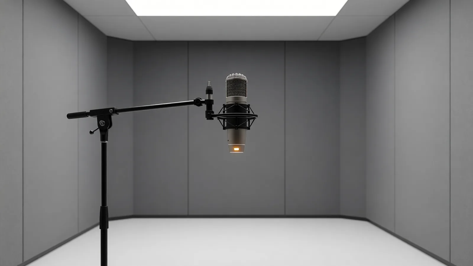 A studio microphone in a recording booth represents Fish Audio Drama 3's editable speech generation. Illustration: DeAI