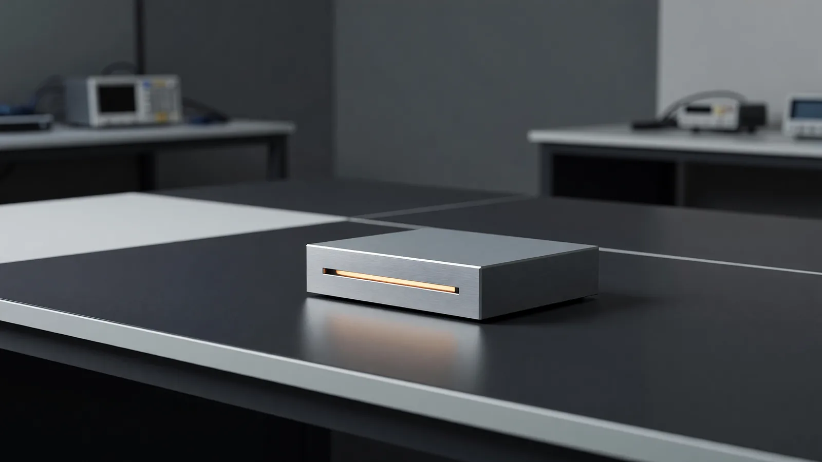 A compact workstation on a laboratory desk represents Liquid AI's on-device reasoning agents. Illustration: DeAI