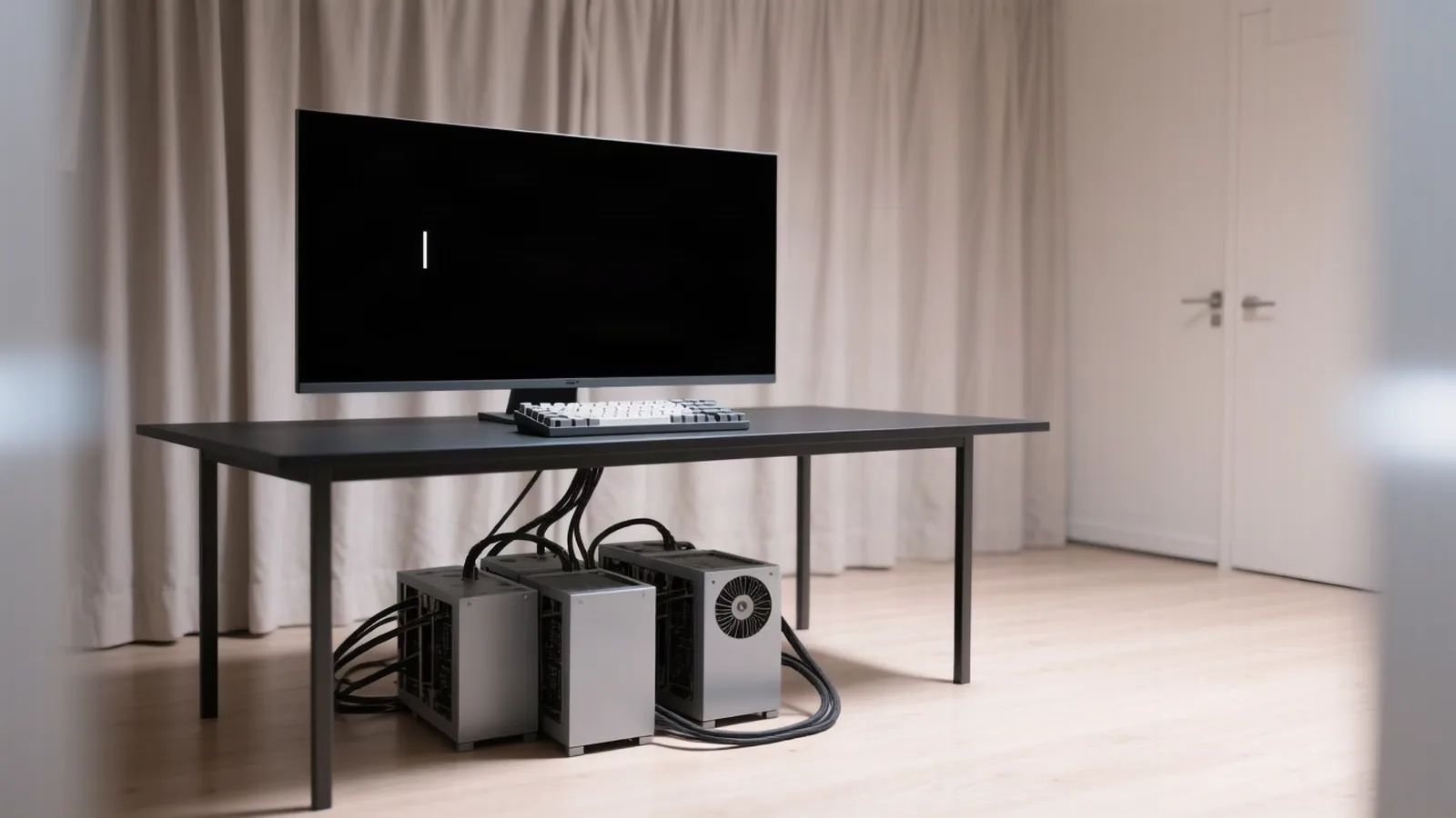 A single developer workstation with three GPU towers running quietly on the floor at night — the kind of open-source rig that made Nous Research's Hermes Agent the most-cloned agent on the market, as the lab behind it raises $90 million to sell it to enterprises. Illustration: DeAI