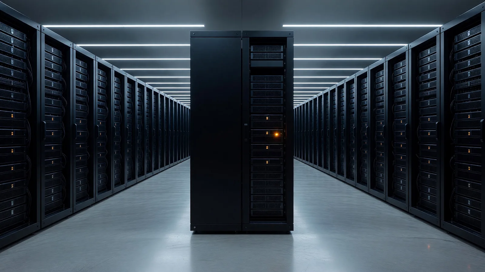 An aisle of GPU server racks in a colocation datacenter, the hardware layer behind Nvidia's $12.93 billion agreement to acquire Hugging Face, the default distribution hub for open-weight models. Illustration: DeAI