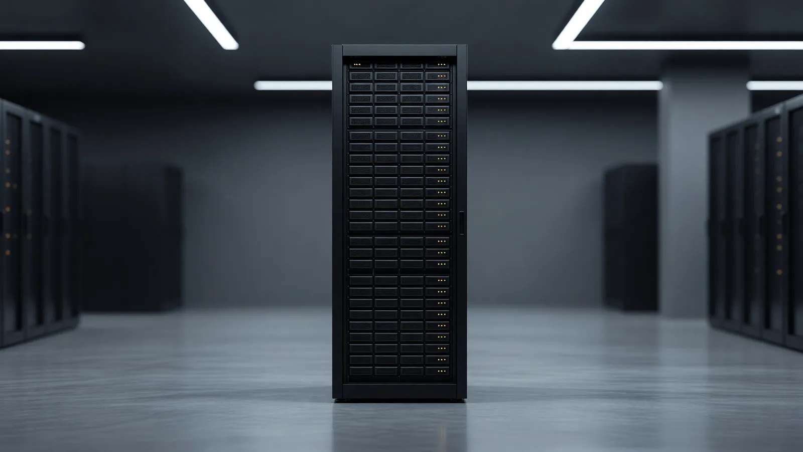 A single server rack in a colocation aisle, the physical infrastructure behind open-weight model APIs — the subject of this Together AI alternatives roundup. Illustration: DeAI