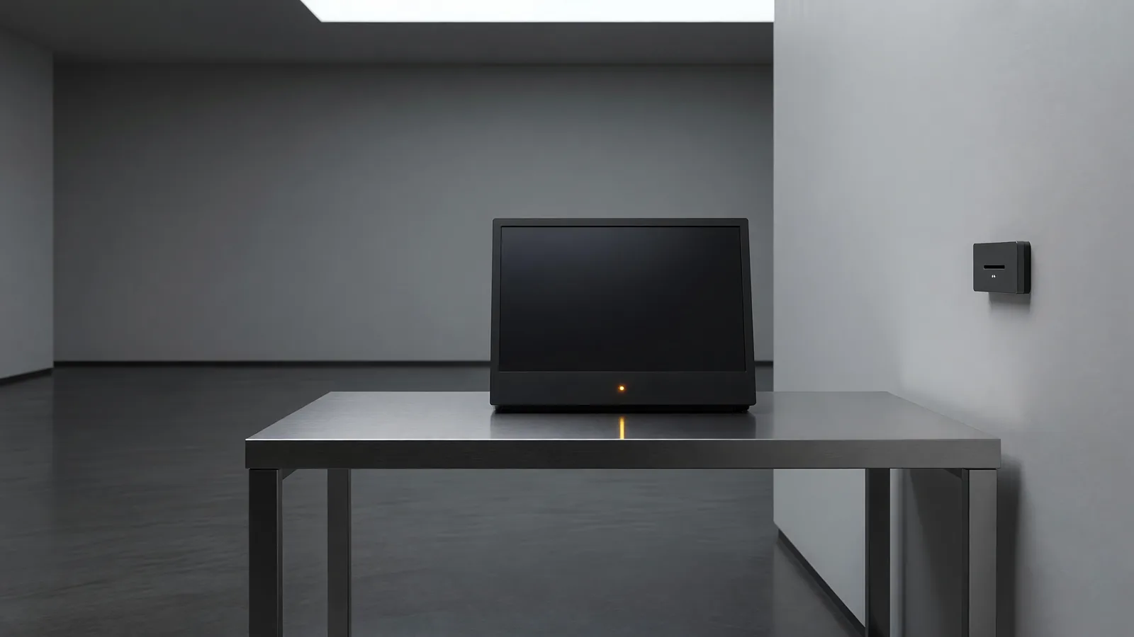 A lone network operations terminal on a steel desk in an empty, dim government-network operations room, one amber status light glowing on the monitor bezel — the breach-disclosure record behind this week's OpenAI agent story. Illustration: DeAI